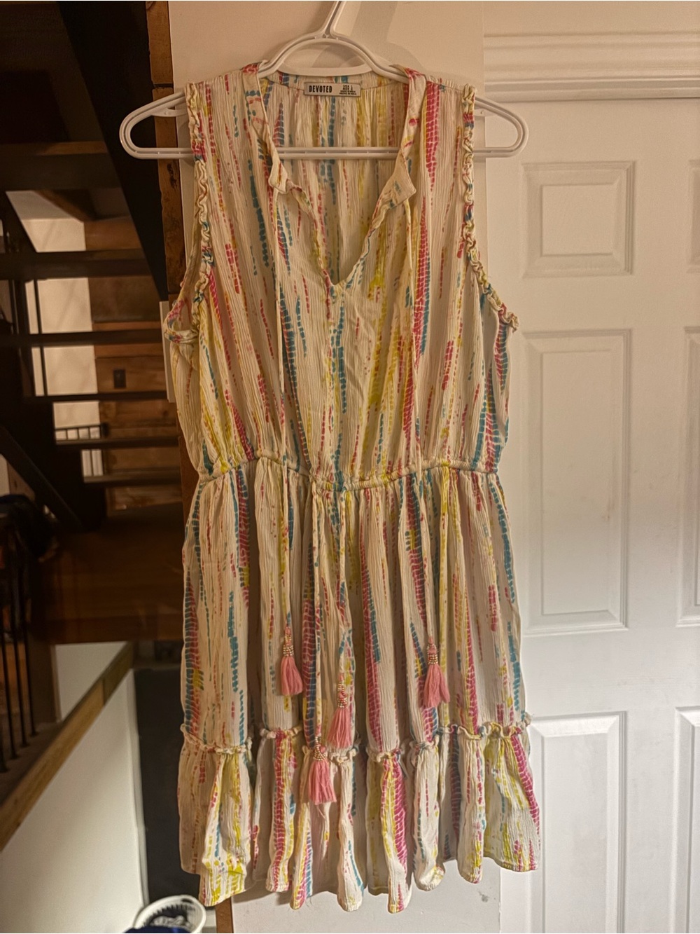 Devoted Boho Tie Dye Tassel Mini Dress Multicolor โ Size L